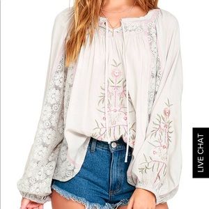 Lulus light grey embroidered top